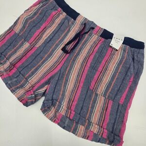DASH LINEN SHORTS WOMENS XL BLUE PINK STRIPED RAYON POCKETS COMFORT LIGHTWEIGHT